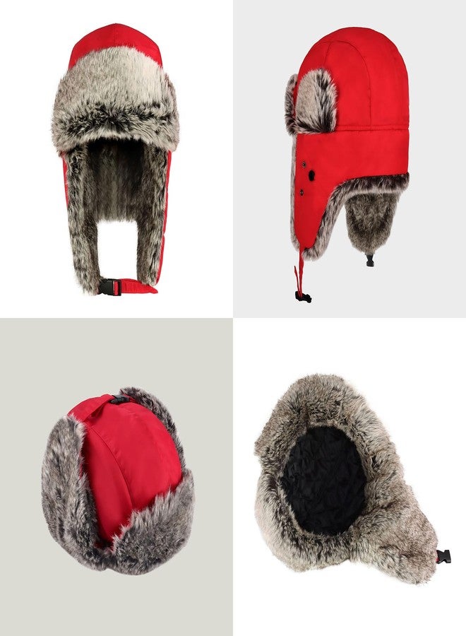 CHOK.LIDS Waterproof Winter Trappers Unisex Premium Strength Ushanka Ear Flap Chin Strap Cold Weather Outdoor (Red) - Image 2